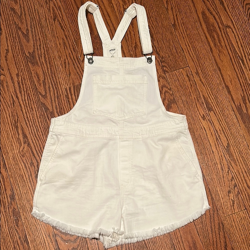 Aerie White Denim Overall Fret Hemmed Shorts
